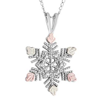 Black Hills Gold Tri-Tone Snowflake Pendant Necklace in Sterling Silver