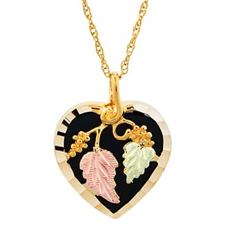 Black Hills Gold Tri-Tone Onyx Heart Pendant Necklace in Sterling Silver