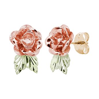 Black Hills Gold Tri-Tone Rose Stud Earrings