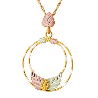 Black Hills Gold Tri-Tone Double Hoop Pendant Necklace