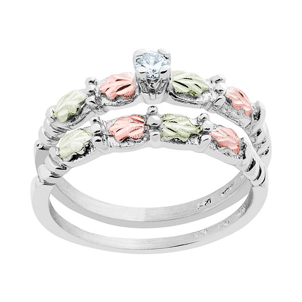 Black Hills Gold Cubic Zirconia Engagement Ring Set In Sterling Silver