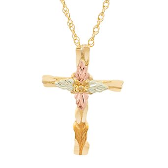 Black Hills Gold Tri-Tone Cross Pendant Necklace