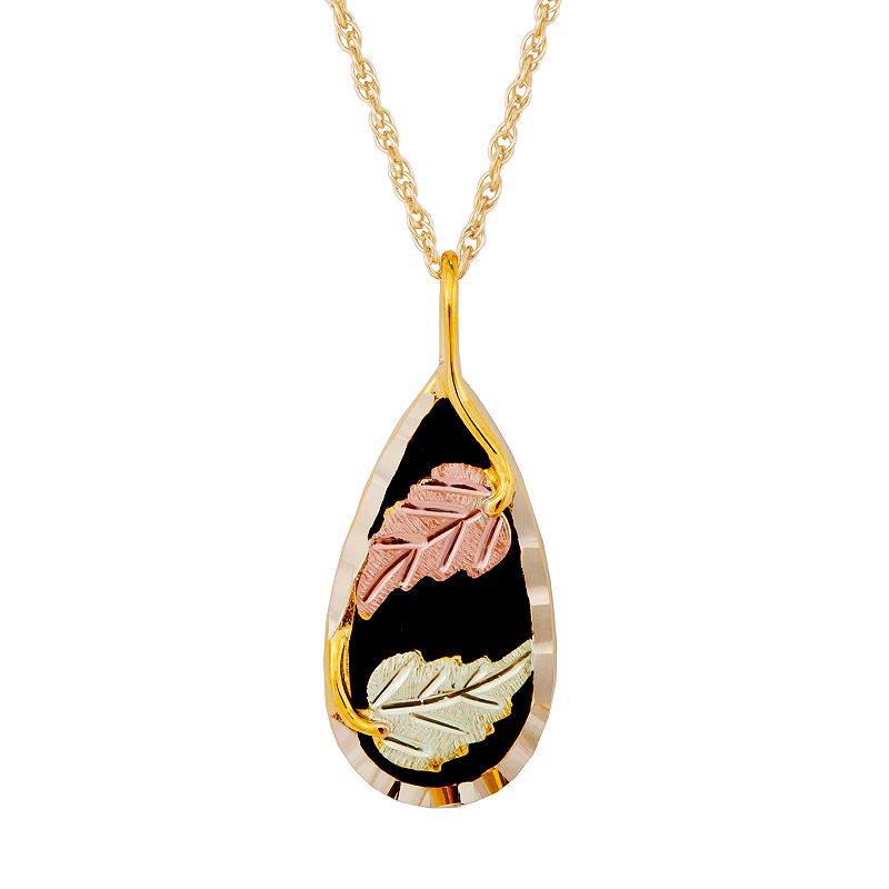 Black Hills Gold Tri-Tone Onyx Pendant Necklace, Womens, Size: 18