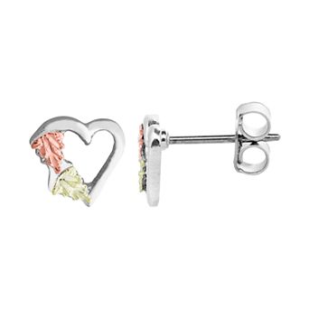 Black Hills Gold Tri-Tone Heart Stud Earrings in Sterling Silver