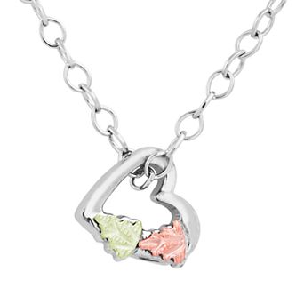 Black Hills Gold Tri-Tone Heart Charm Necklace in Sterling Silver