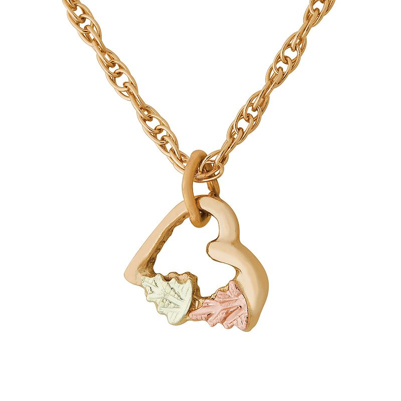 Black Hills Gold Tri-Tone Heart Charm Necklace, Womens, Size: 18, Yello