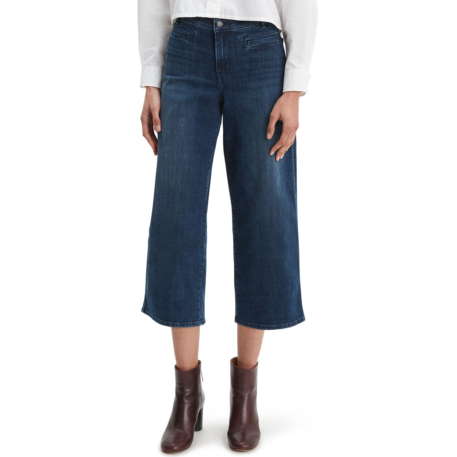 dark denim wide leg cropped jeans