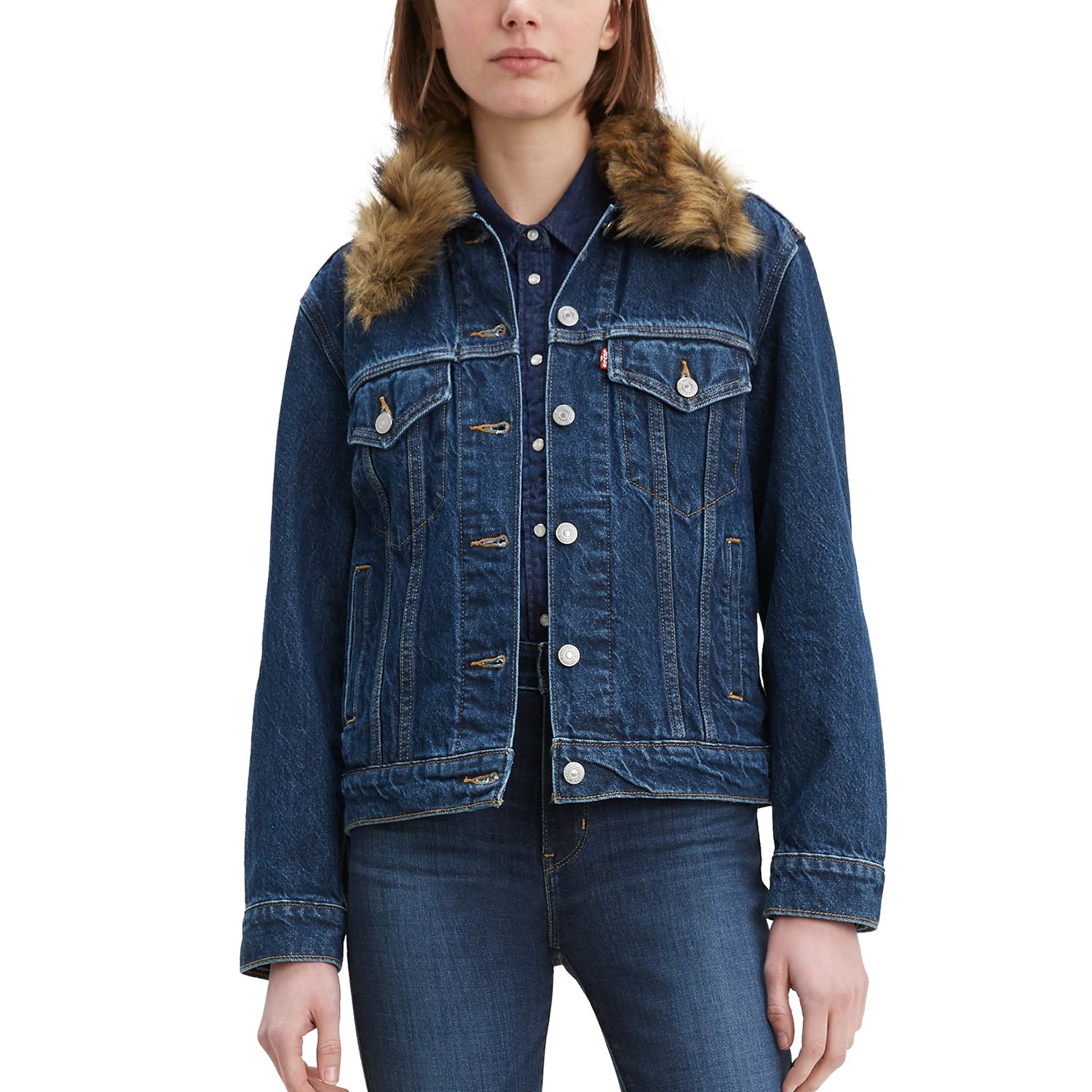 womens levi denim jacket with fur collar