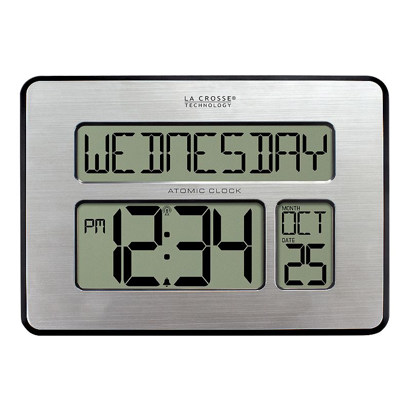 La Crosse Technology Atomic Full Calendar Digital Clock with Extra Large Digits, Silver