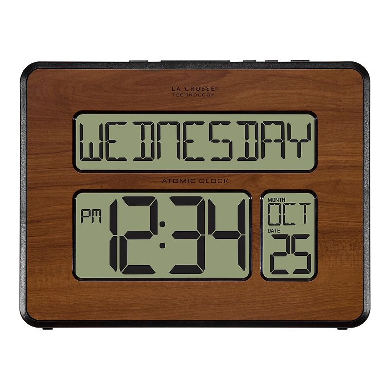 La Crosse Technology Atomic Full Calendar Digital Clock with Extra Large Digits, Brown