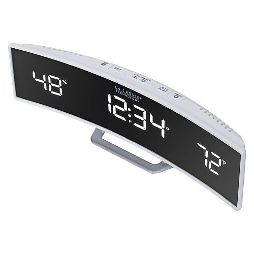 La Crosse Technology Curved Alarm Clock with Mirrored LED Lens Display