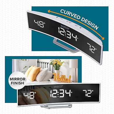 La Crosse Technology Curved Alarm Clock with Mirrored LED Lens Display