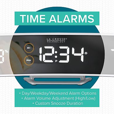 La Crosse Technology Curved Alarm Clock with Mirrored LED Lens Display