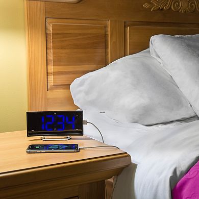 La Crosse Technology 1.8-Inch Curved Blue LED Atomic Dual Alarm Clock