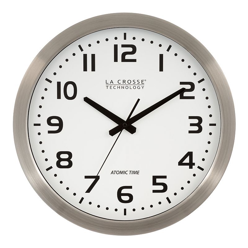La Crosse Technology 16-Inch Stainless Steel Atomic Clock, Silver