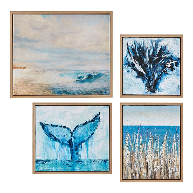 Madison Park Seascape Framed Canvas Wall Decor 4-piece Set, Blue