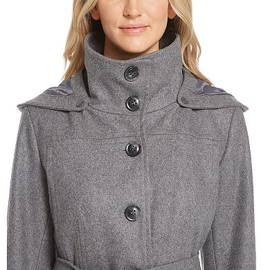 Women's Gallery Hooded Belted Wool Blend Walker Coat
