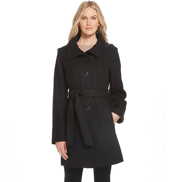 Women s Gallery Hooded Belted Wool Blend Walker Coat