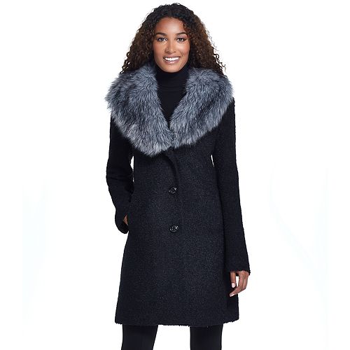 Women's Gallery Faux-Fur Wool Blend Walker Coat