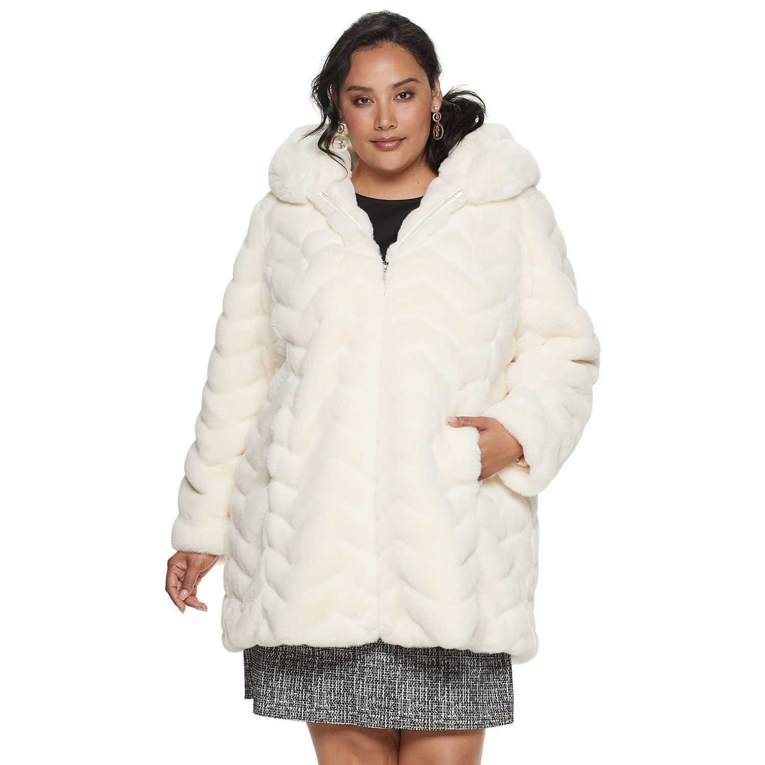 white faux fur jacket plus size