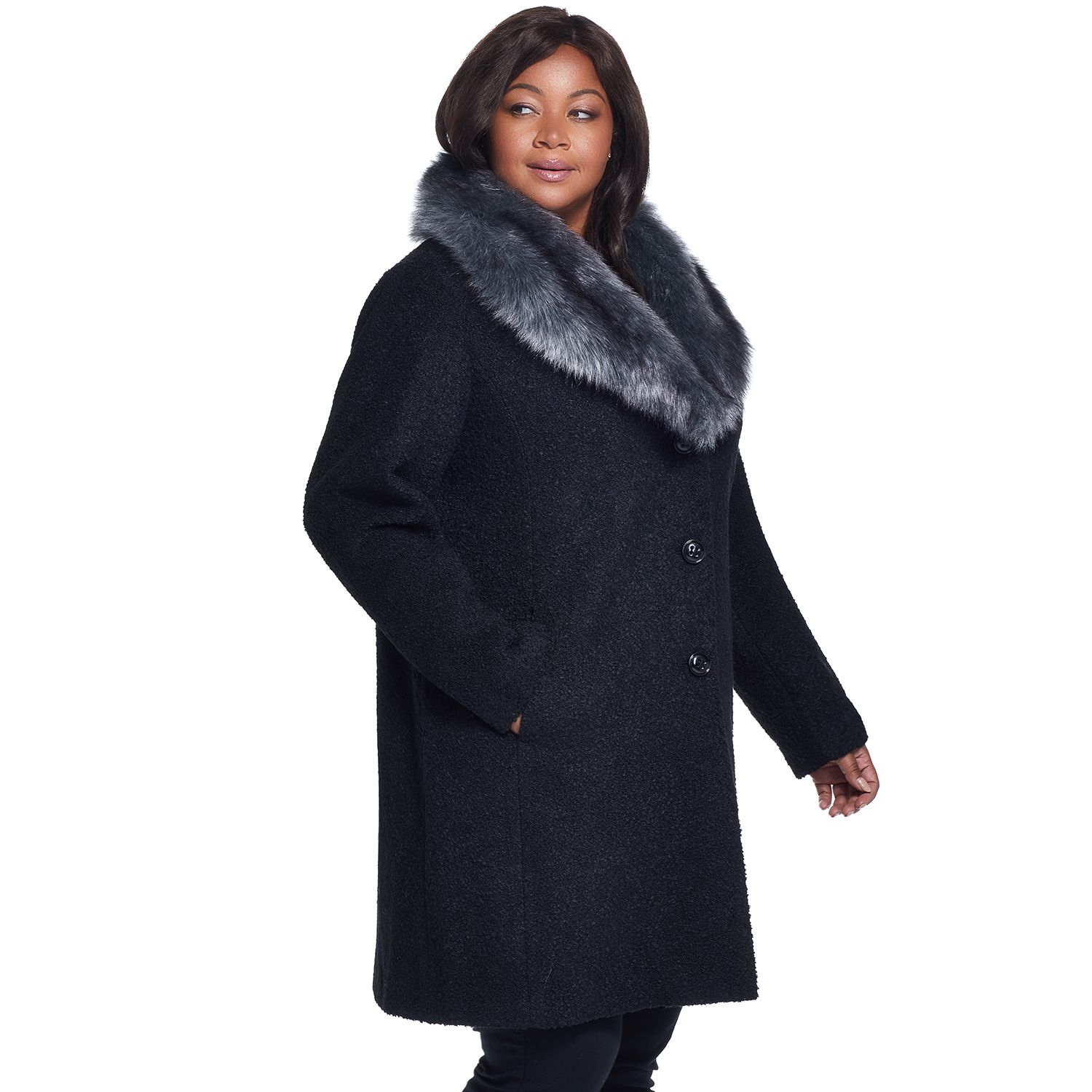 plus size wool coat with fur collar