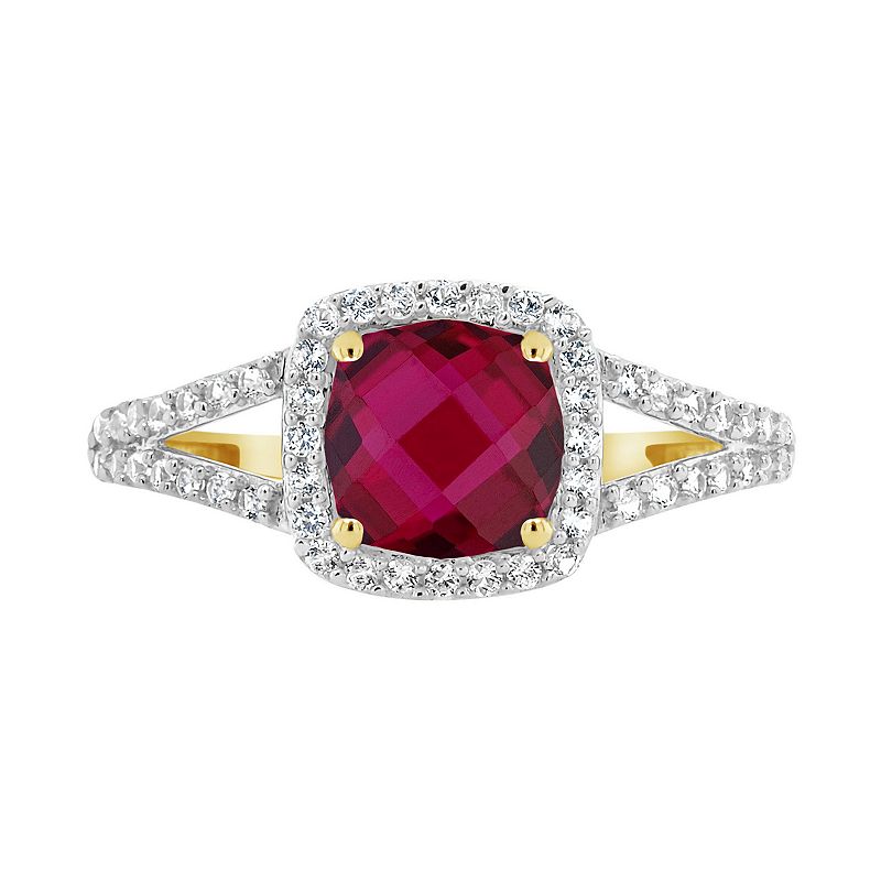 10K Yellow Gold 7mm Cushion Gemstone Ring, Womens, Size: 5, Red