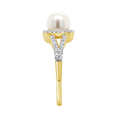 Celebration Gems 10K Yellow Gold 7mm Pearl & Created White Sapphire Ring