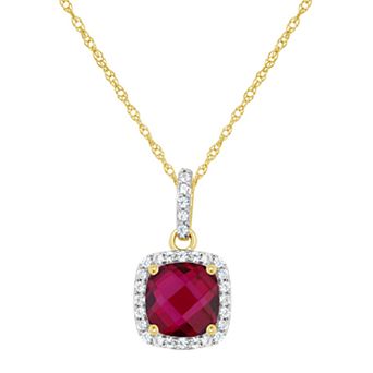 Celebration Gems 10K Yellow Gold 7mm Cushion Gemstone Pendant Necklace