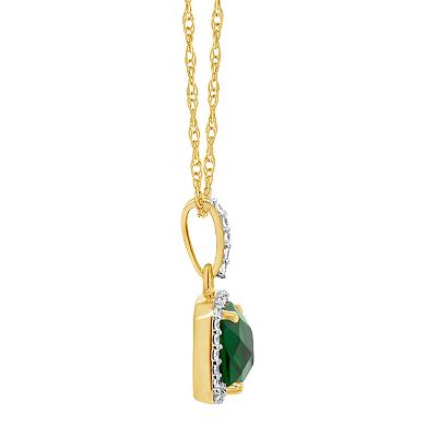 Celebration Gems 10K Yellow Gold 7mm Cushion Simulated Emerald & Created White Sapphire Pendant Necklace