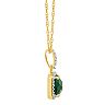 10K Yellow Gold 7mm Cushion Simulated Emerald & Created White Sapphire Pendant Necklace