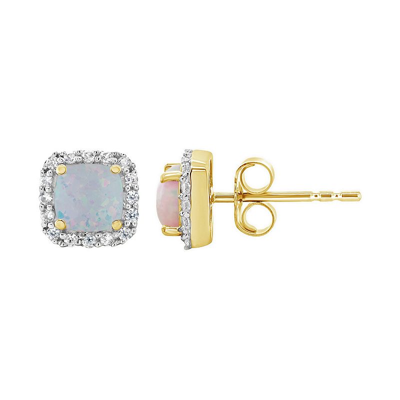 10K Yellow Gold 5mm Cushion Earrings, Womens, White