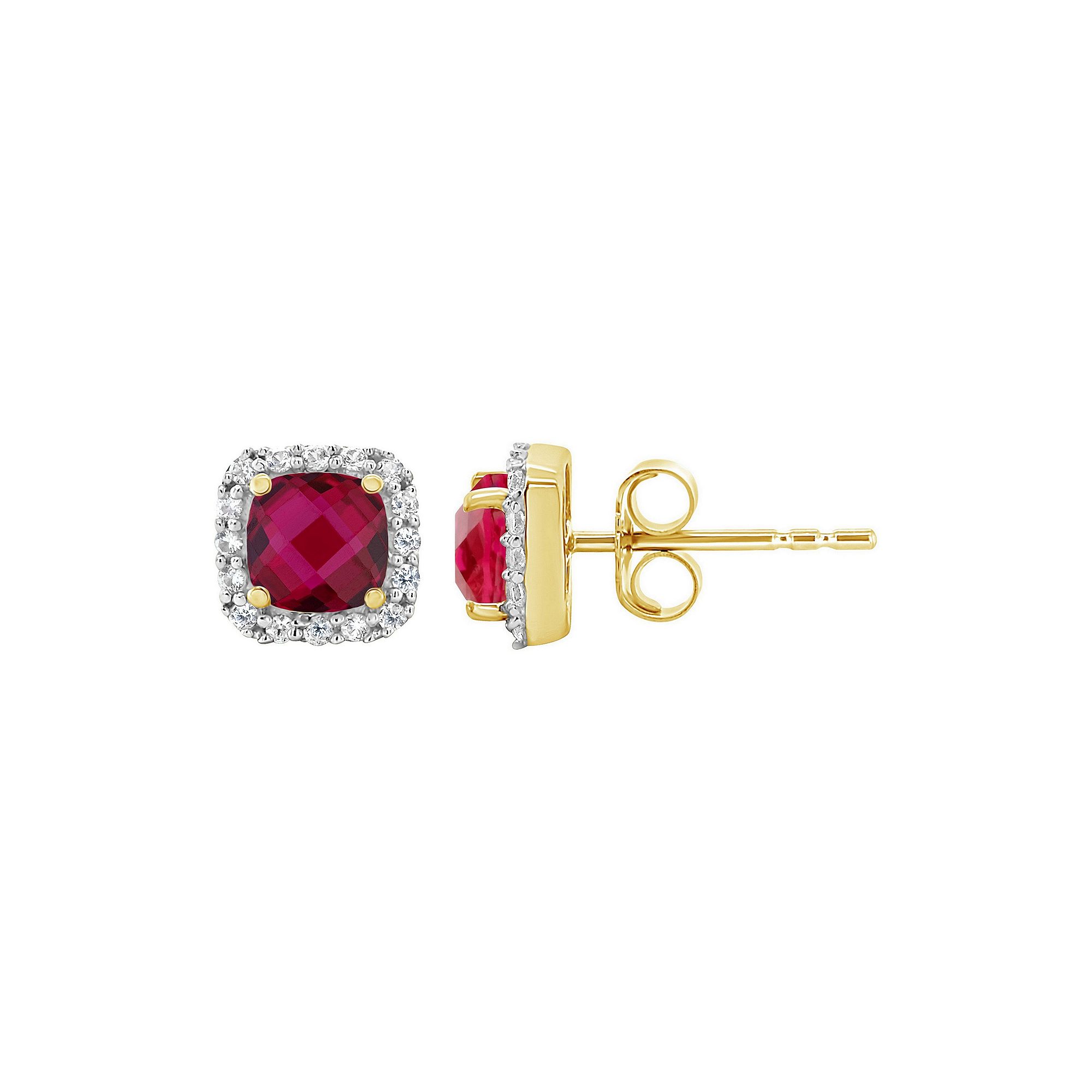 Celebration Gems 10K Yellow Gold 5mm Cushion Earrings, Womens, Created Red
