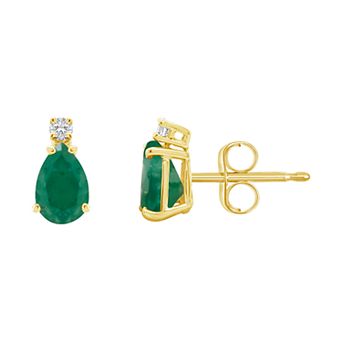 Celebration Gems 14K Gold Pear-Shaped Diamond Accent Gemstone Earrings