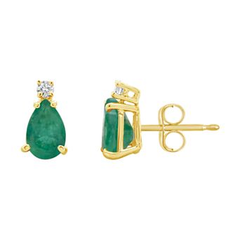 Celebration Gems 14k Gold Pear-Shaped Emerald & Diamond Accent Stud Earrings