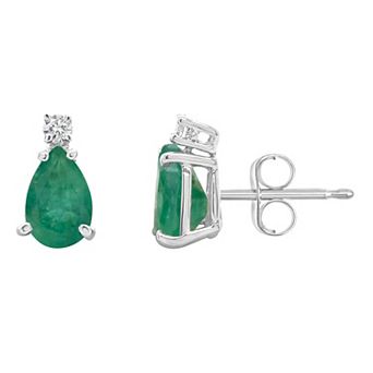 Celebration Gems 14k Gold Pear-Shaped Emerald & Diamond Accent Stud Earrings