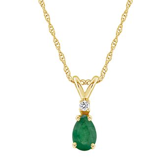 Celebration Gems 14K Yellow Gold Pear-Shaped Emerald & Diamond Accent Pendant Necklace