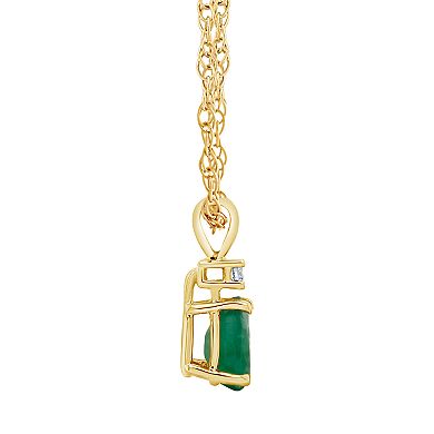 Celebration Gems 14K Yellow Gold Pear-Shaped Emerald & Diamond Accent Pendant Necklace