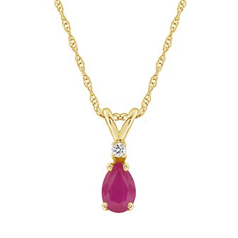 Celebration Gems 14K Yellow Gold Pear-Shaped Gemstone & Diamond-Accent Pendant Necklace