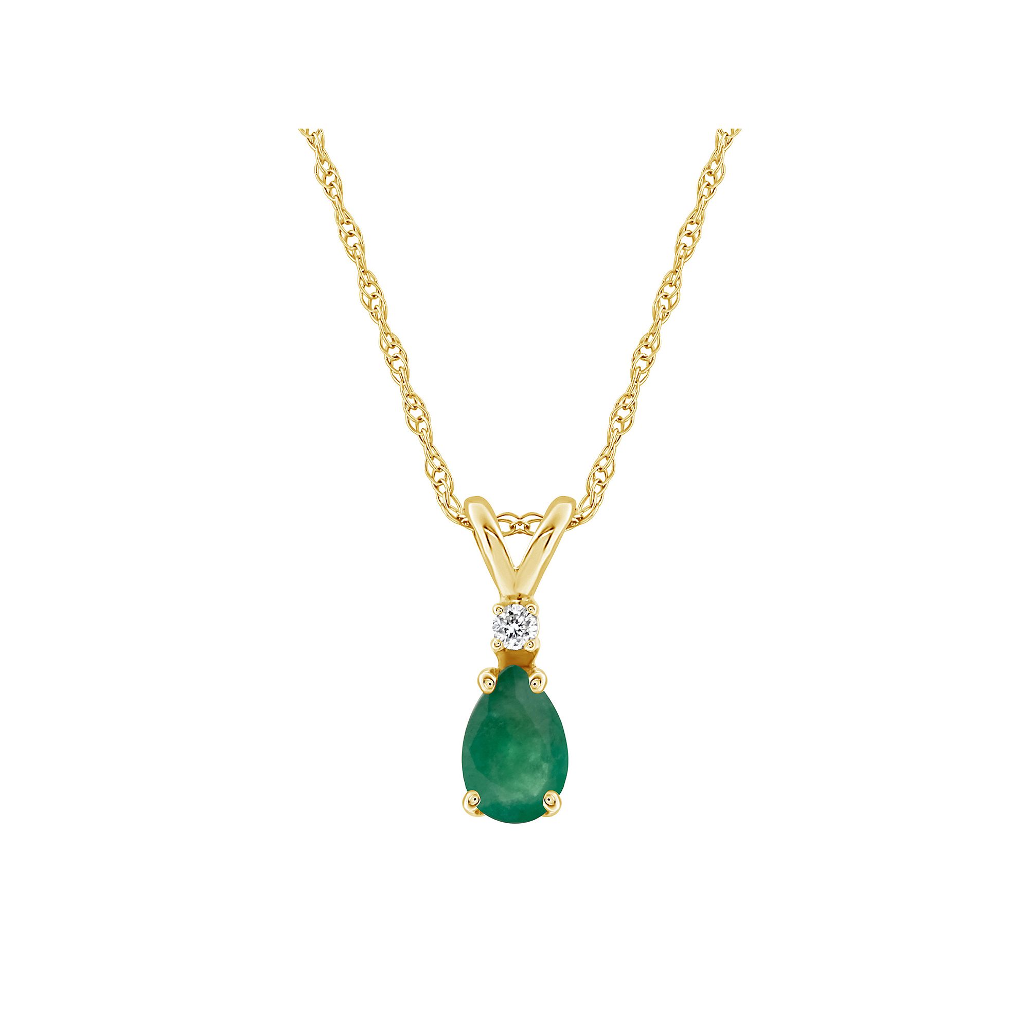 Celebration Gems 14K Yellow Gold Pear-Shaped Emerald & Diamond-Accent Pend