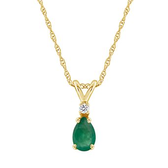 Celebration Gems 14K Yellow Gold Pear-Shaped Emerald & Diamond-Accent Pendant Necklace