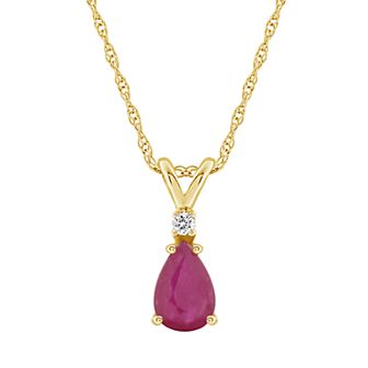 Celebration Gems 14K Yellow Gold Pear-Shaped Gemstone & Diamond-Accent Pendant Necklace
