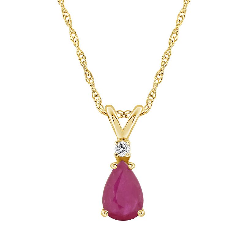 14K Yellow Gold Pear-Shaped Gemstone & Diamond-Accent Pendant Necklace, Wo