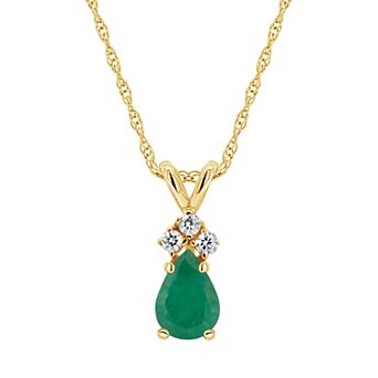 Celebration Gems 14K Yellow Gold 6x4 Pear Shaped Emerald Diamond Accent Pendant Necklace