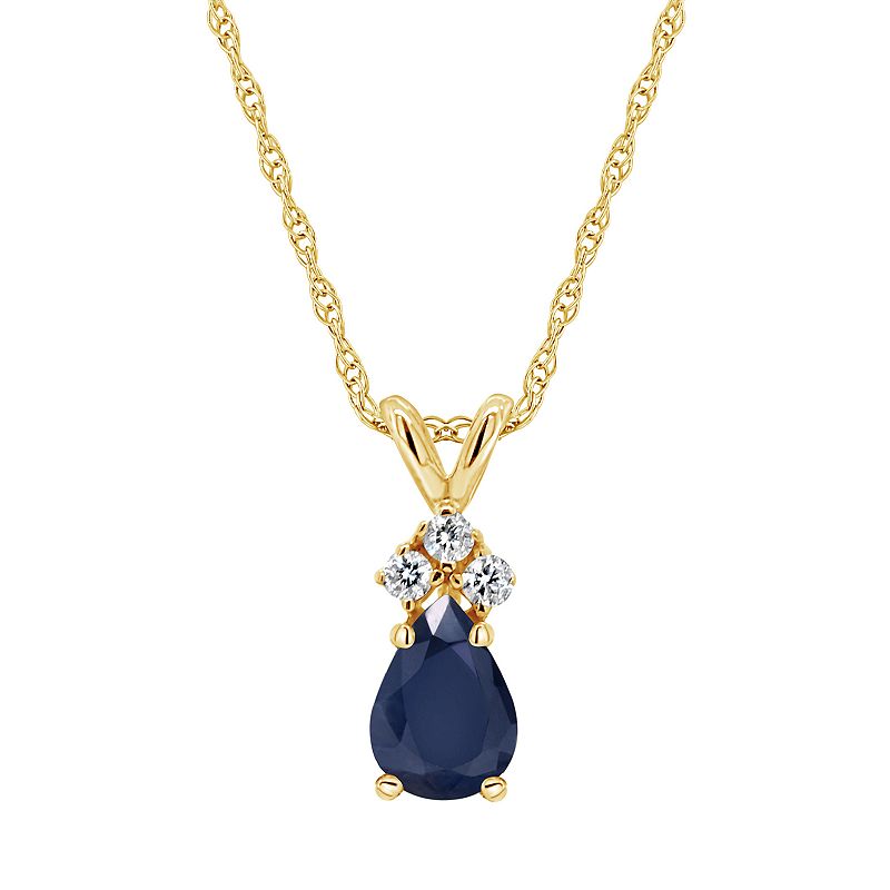 14K Yellow Gold 6x4 Pear Shaped Gemstone & Diamond Accent Pendant Necklace