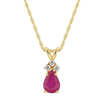 Celebration Gems 14K Yellow Gold 6x4 Pear Shaped Gemstone & Diamond Accent Pendant Necklace