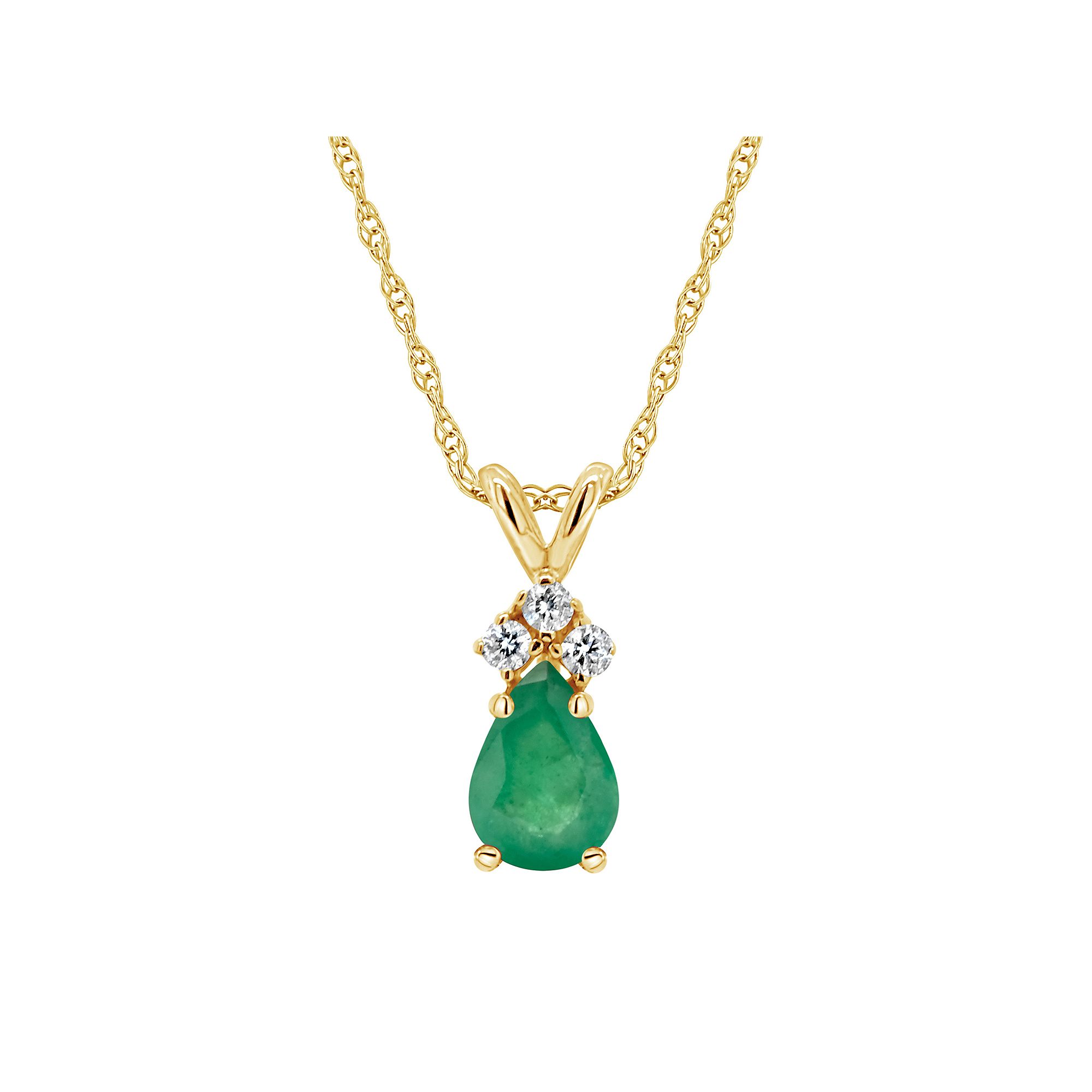 Celebration Gems 14k Gold Emerald & Diamond Accent Teardrop Pendant, Women