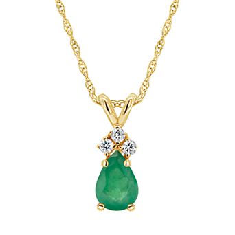 Celebration Gems 14k Gold Emerald & Diamond Accent Teardrop Pendant