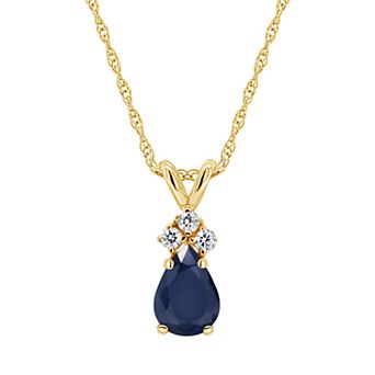 Celebration Gems 14K Yellow Gold 7x5 Pear Shaped Gemstone & Diamond Accent Pendant Necklace