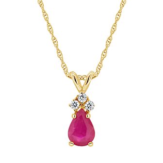 Celebration Gems 14K Yellow Gold 7x5 Pear Shaped Gemstone & Diamond Accent Pendant Necklace