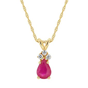 Celebration Gems 14K Yellow Gold 7x5 Pear Shaped Gemstone & Diamond Accent Pendant Necklace